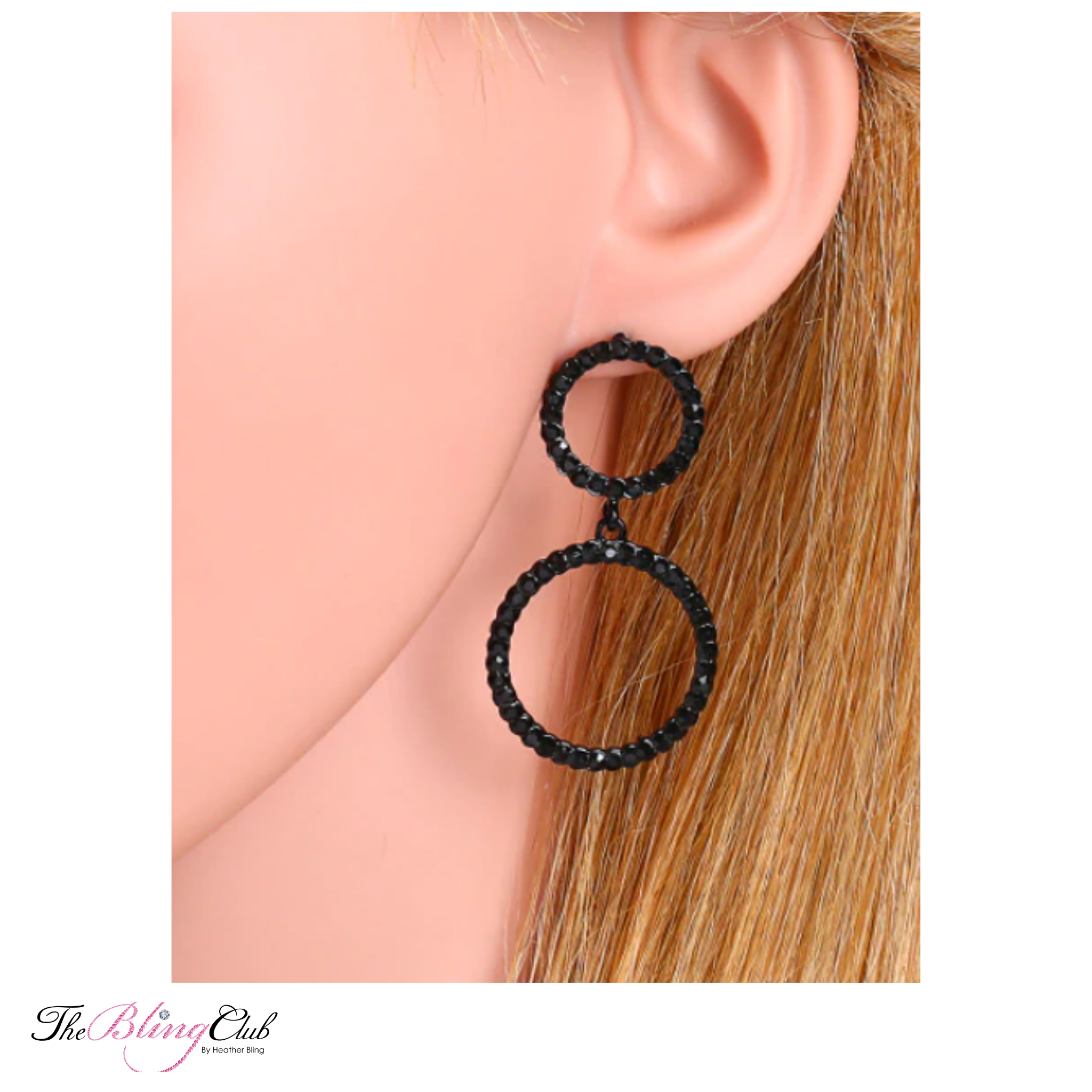 the bling club double circle hoop black crystal swarovski drop earrings