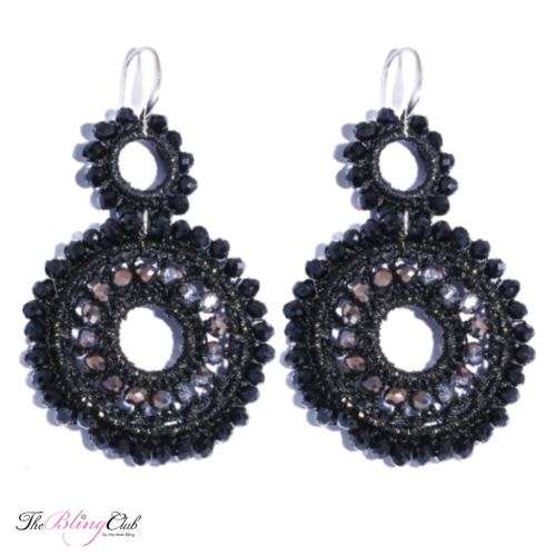 the bling club circle bohemian black crystal swarovski drop earrings