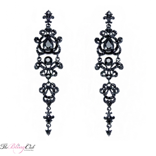 the bling club vintage dangle chandelier black crystal swarovski drop earrings