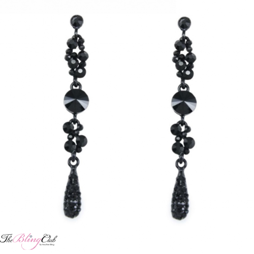 the bling club retro dangle chandelier black crystal swarovski drop earrings