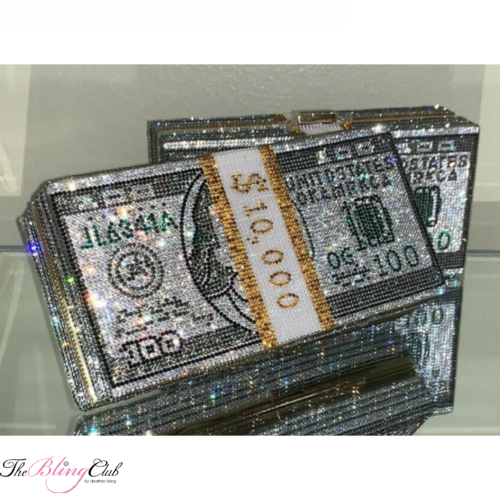 the bling club stacks of cash crystal bling bag cross body clutch 10 grand money bag