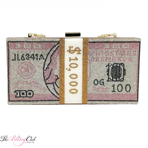 the bling club pink stacks of cash crystal bling bag cross body clutch 10 grand money bag crystal strap iphone