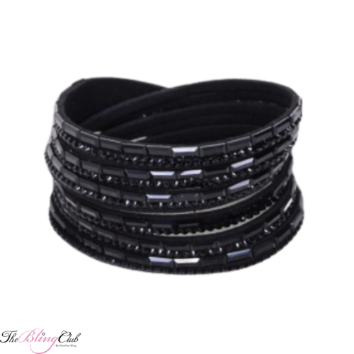 the bling club luxury black swarovski crystal vegan leather wrap bracelet