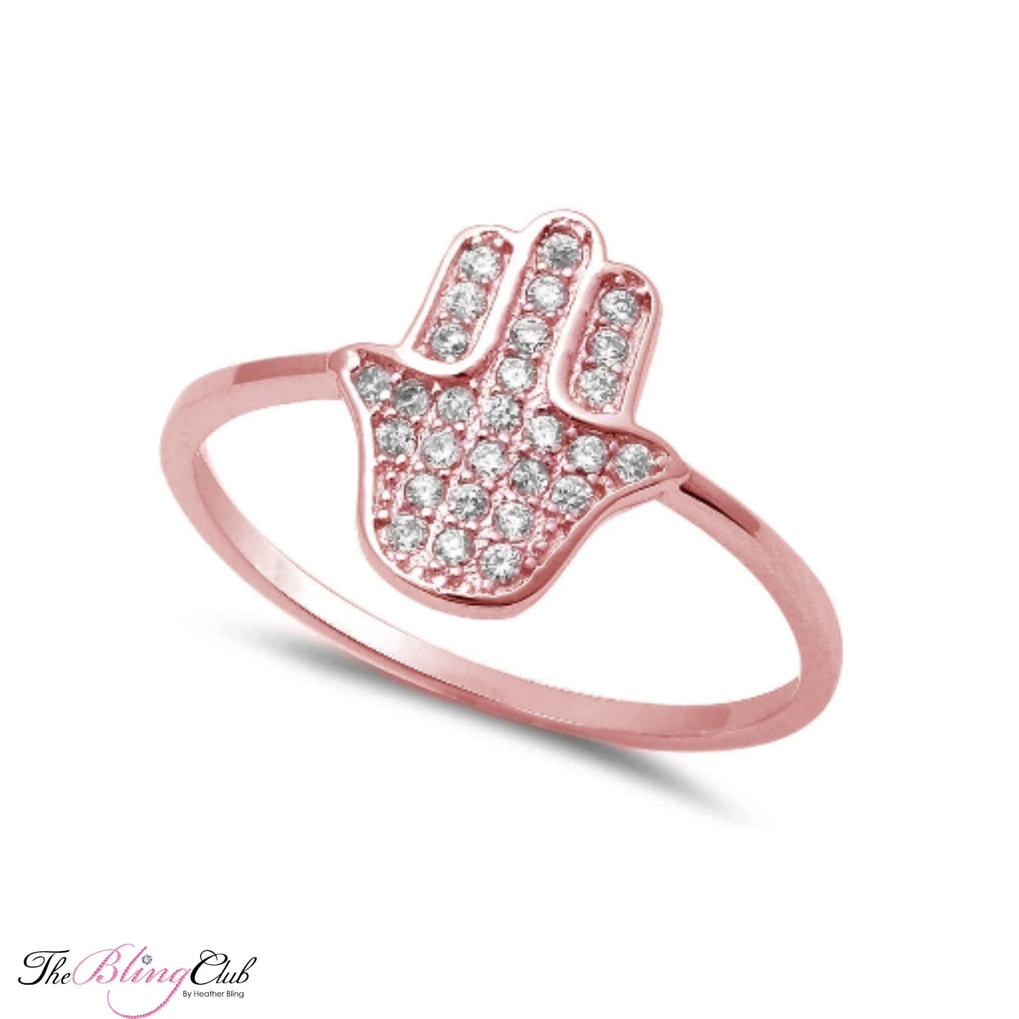 the bling club sterling silver 925 rose gold plated hamsa crystal ring