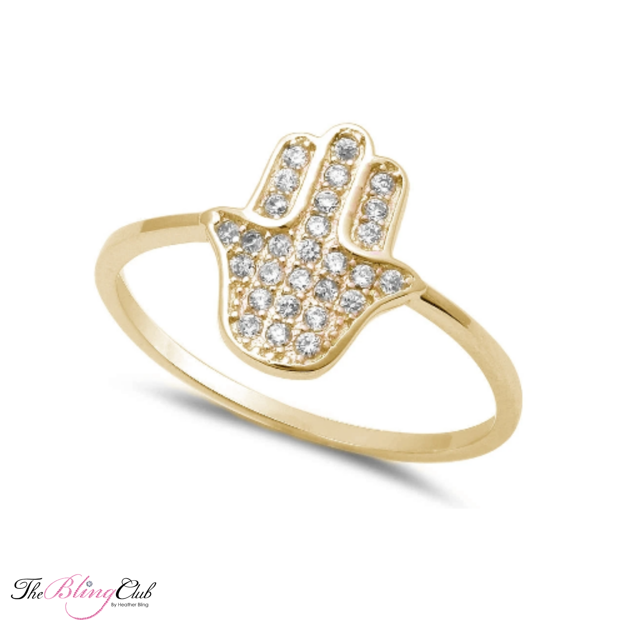 the bling club sterling silver 925 14k gold plated hamsa crystal ring