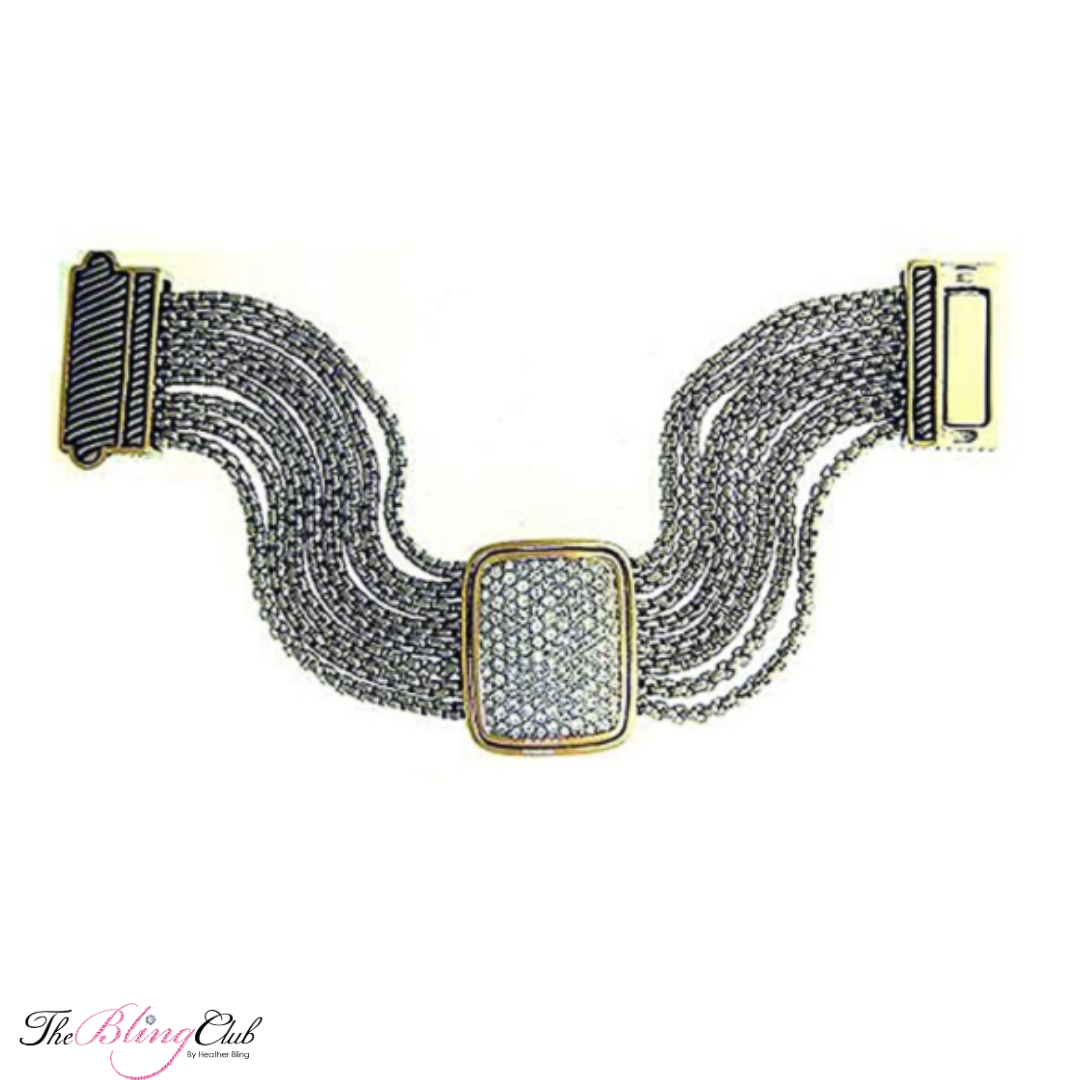 the bling club bold Yurman Bracelet Designer Inspired magnetic crystal 2 tone cuff