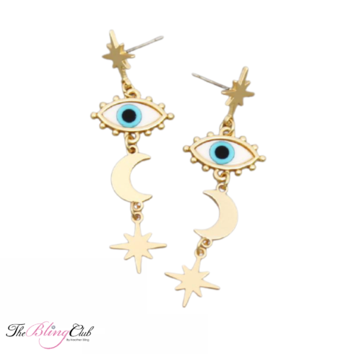 the bling club Evil Eye With Starburst Drop Earrings crystal earrings