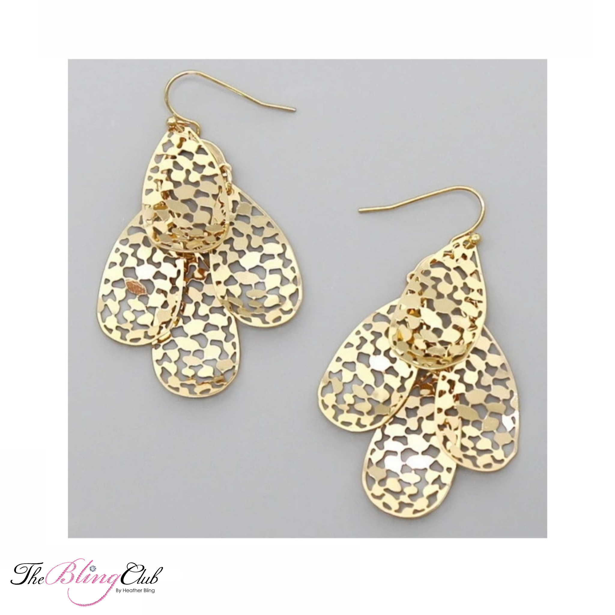 the bling club gold lace filigree Drop earrings