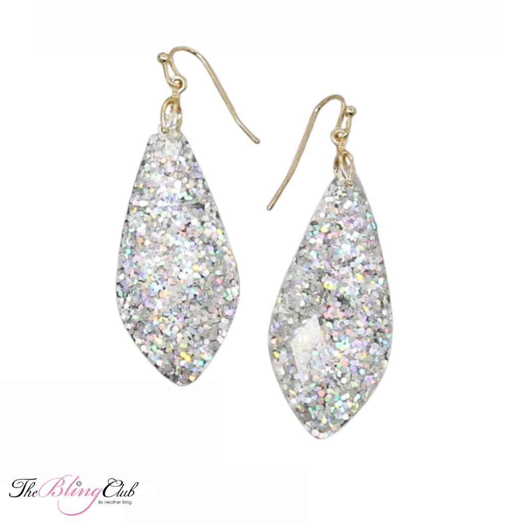 the bling club Glitter Teardrop Shape Acrylic Drop earrings