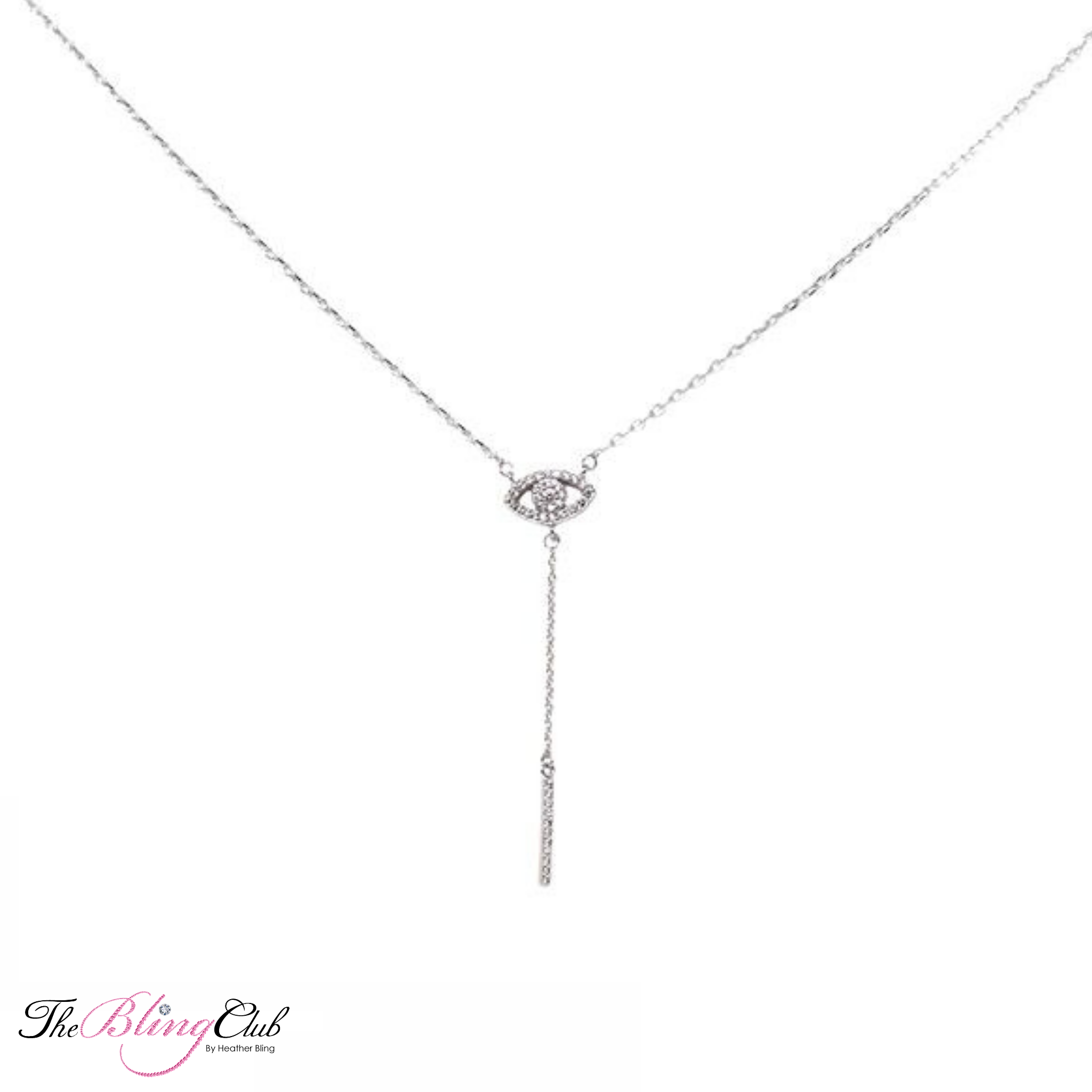 the bling club Evil Eye Bar Drop Sterling Silver necklace