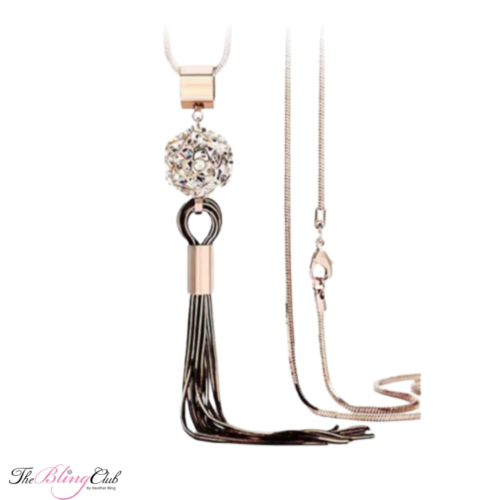 the bling club crystal Drop rose gold tassel fringe necklace