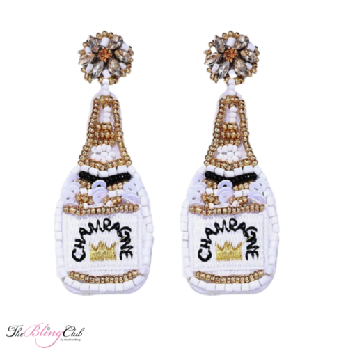 the bling club cheers sequin champagne bottle handmade earrings