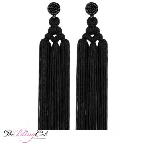 the bling club long black tassel handmade boho silk earring