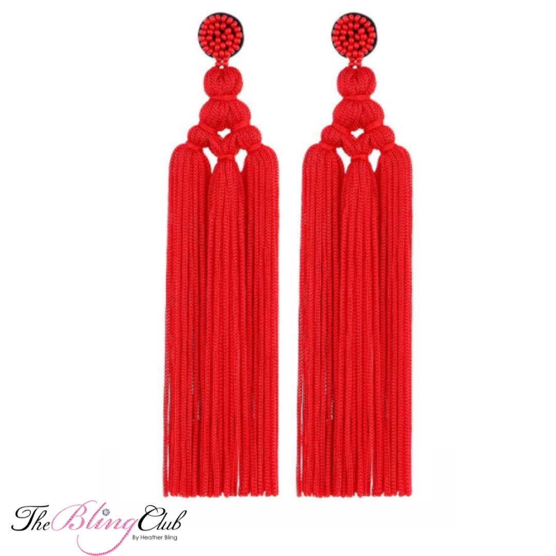 the bling club long red tassel handmade boho silk earring