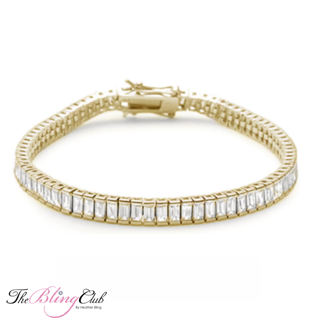 the bling club exclusive luxury collection 14k gold over sterling baguette tennis bracelet