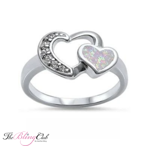 the bling club sterling silver double heart swarovski crystal white opal ring