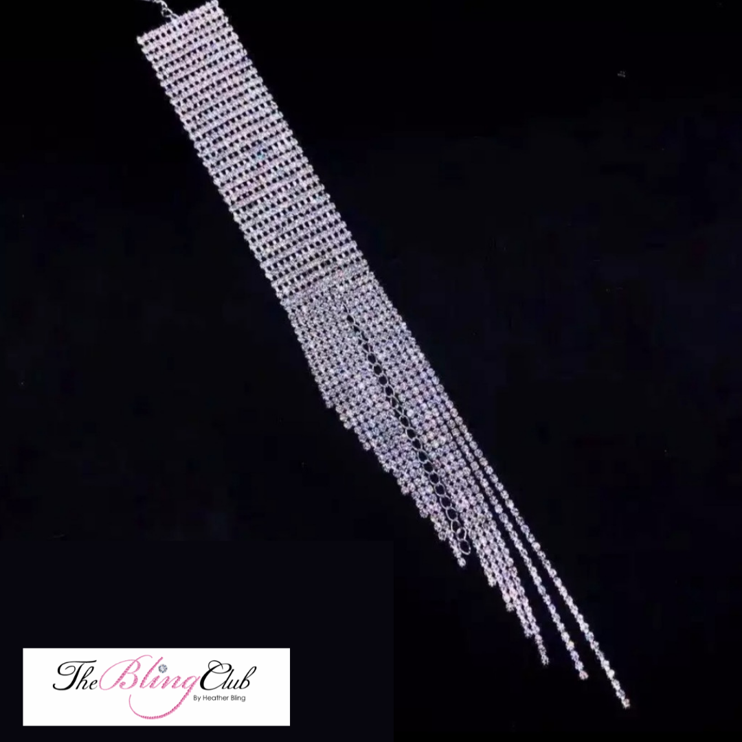 the bling club rhinestone crystal fringe cuff bracelet flat lay