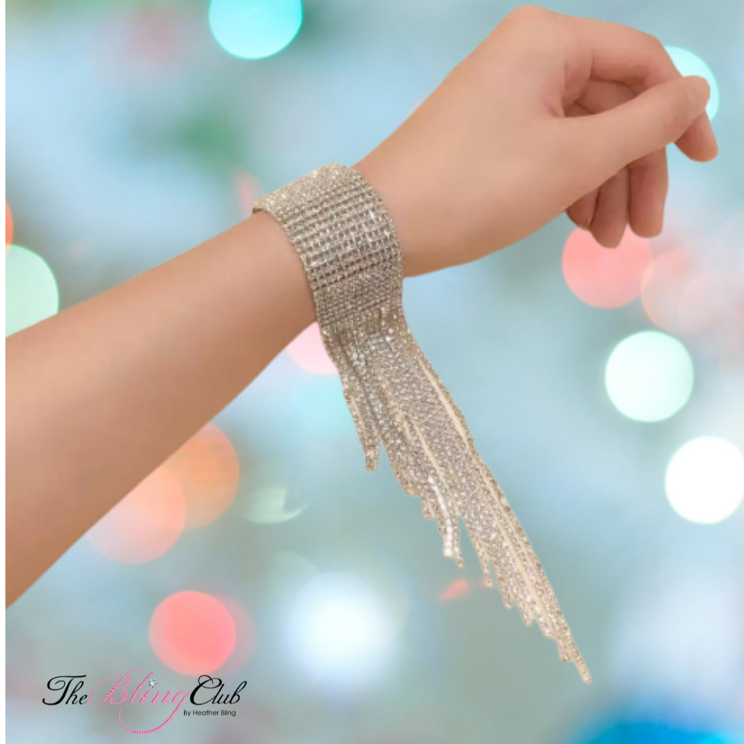 the bling club rhinestone crystal fringe cuff bracelet on model