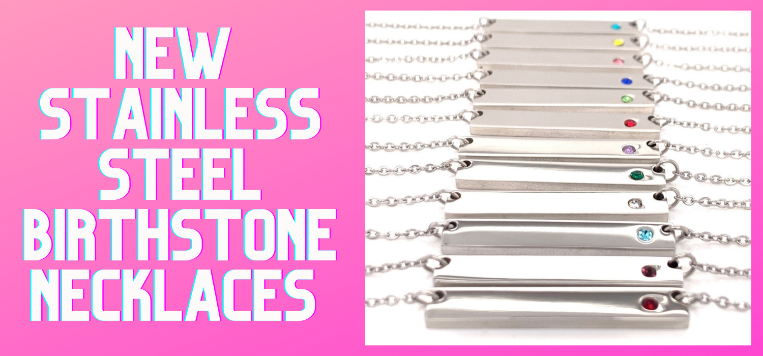 NEW STAINLESS STEEL BIRTHSTONE NECKLACES