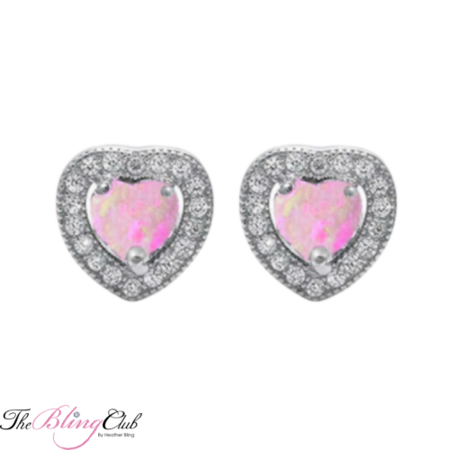 the bling club sterling silver ca swarovski pink opal heart stud earrings