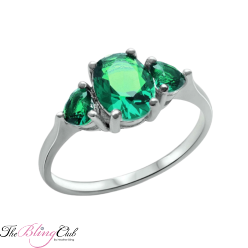 the bling club 3 stone swarovski crystal emerald green heart oval cz ring