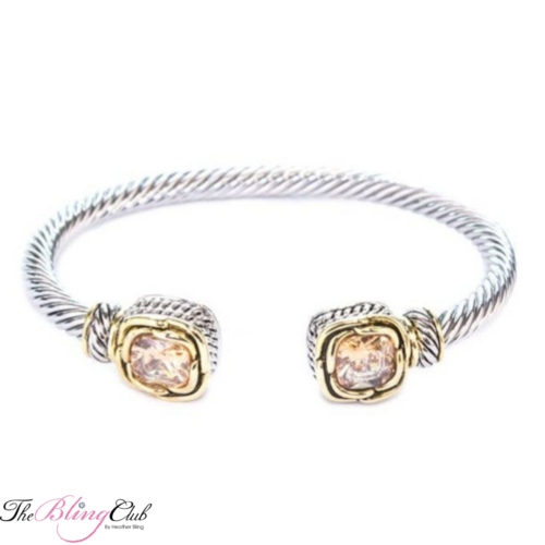the bling club Yurman Bracelet Designer Inspired magnetic crystal champagne adjustable cuff