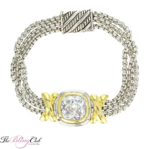 the bling club Yurman Bracelet Designer Inspired magnetic crystal clear square stone magnetic cuff