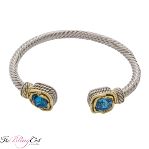 the bling club Yurman Bracelet Designer Inspired magnetic crystal aqua adjustable cuff