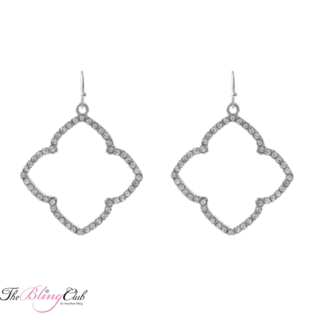the bling club silver quatrefoil drop dangle crystal lightweight earrings