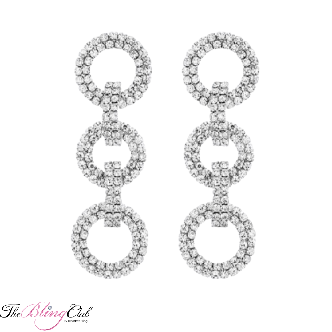 the bling club dangle 3 ring rhinestone crystal gorgeous drop earrings classy classic style