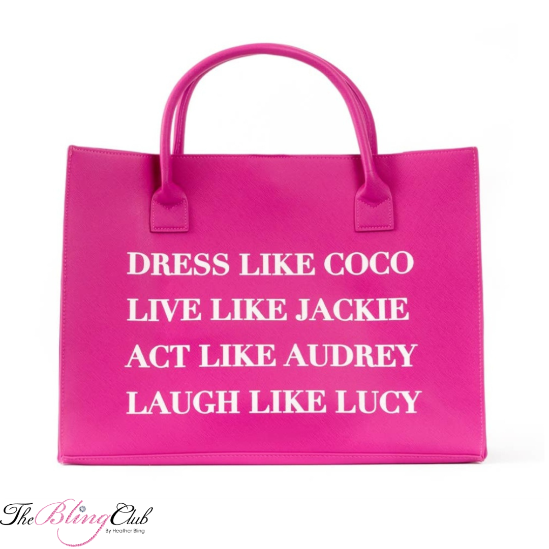 the bling club coco chanel lucy audrey live your best life vegan leather tote bag pink