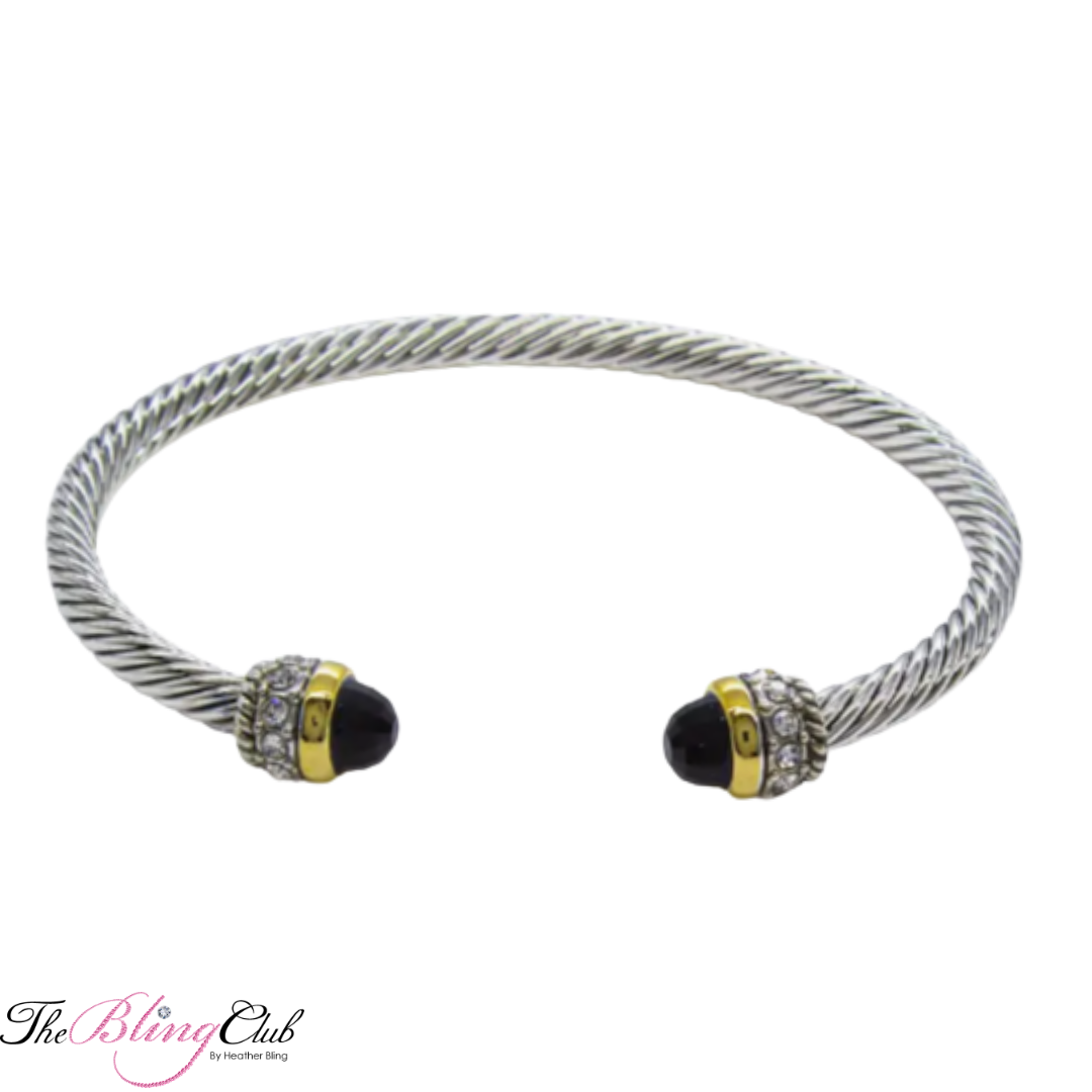 the bling club Yurman Bracelet Designer Inspired magnetic crystal black adjustable cuff thin