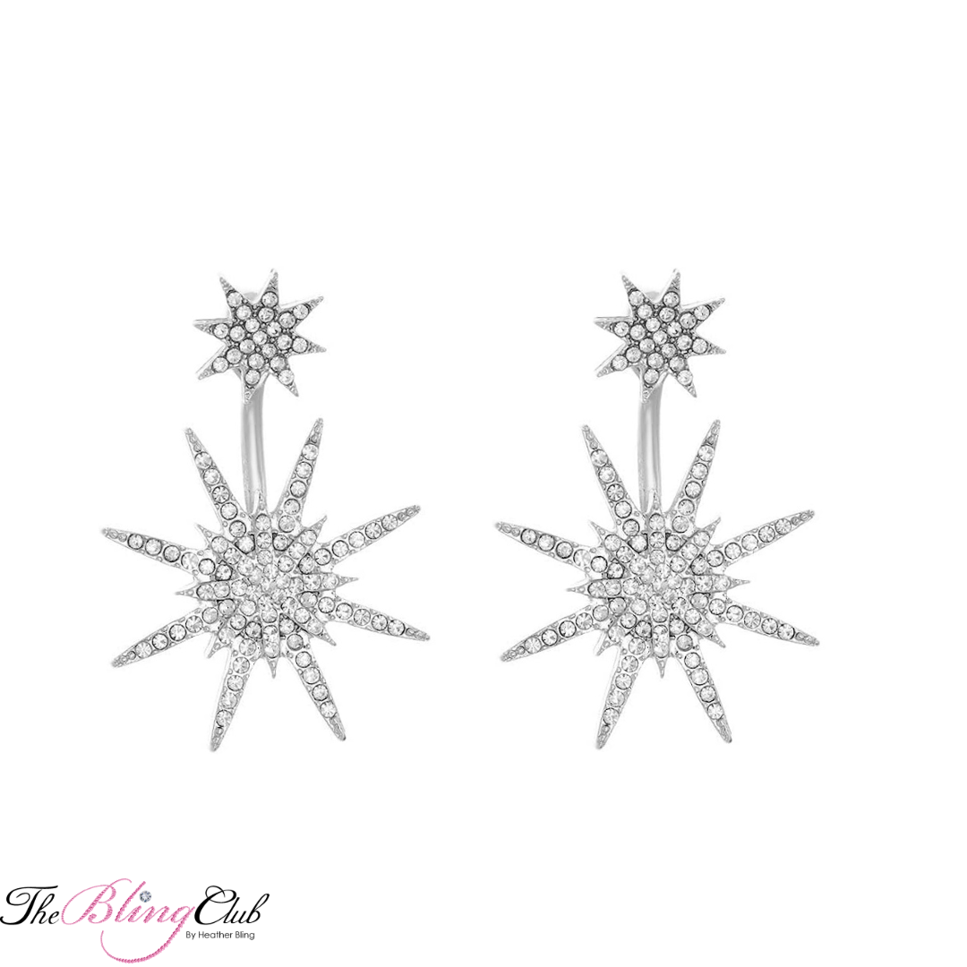 the bling club white star starburst crystal drop earrings