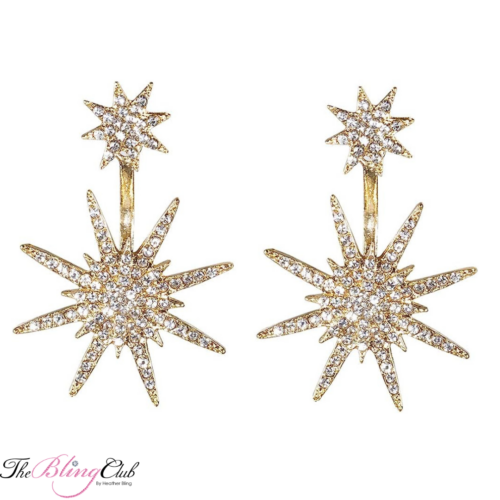 the bling club gold white star starburst crystal drop earrings