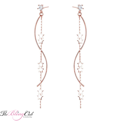 the bling club sterling silver rose gold plated long dangle stars crystal dainty drop earrings