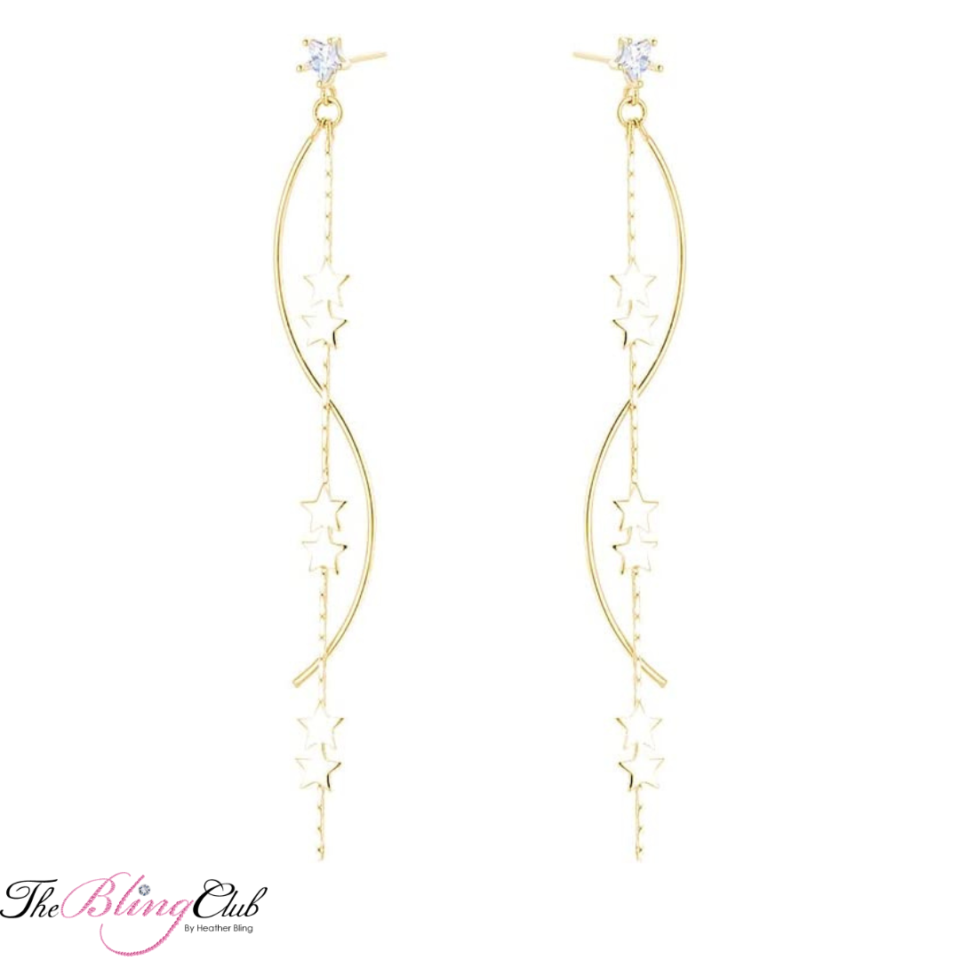 the bling club sterling silver 14k gold plated long dangle stars crystal dainty drop earrings