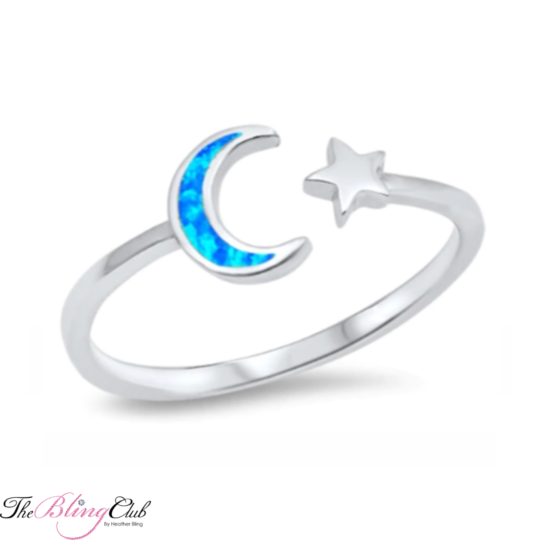 the bling club sterling silver moon stars blue opal ring