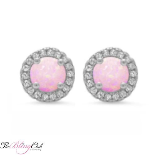 the bling club sterling silver pink opal halo crystal earrings